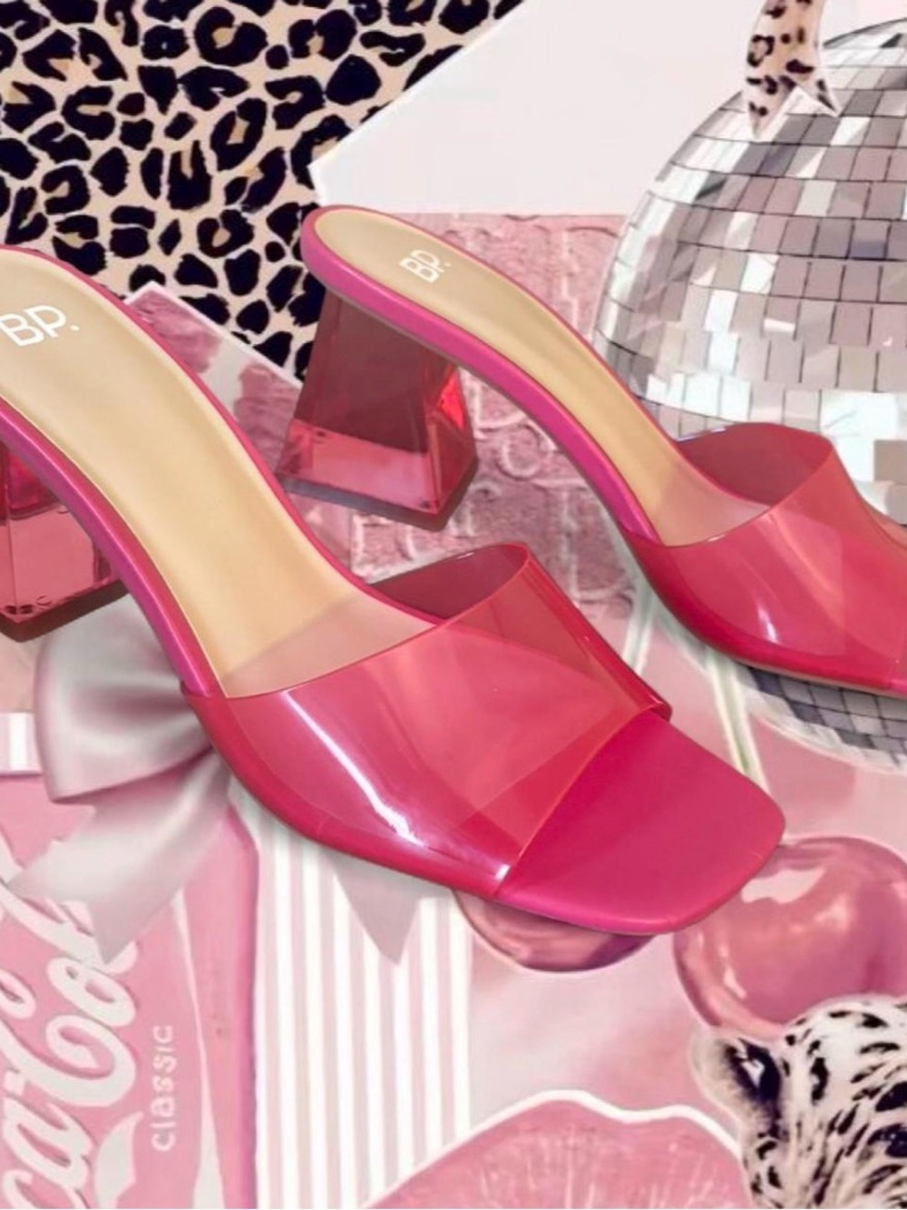 bp Hot Pink Translucent Block Heel Mules